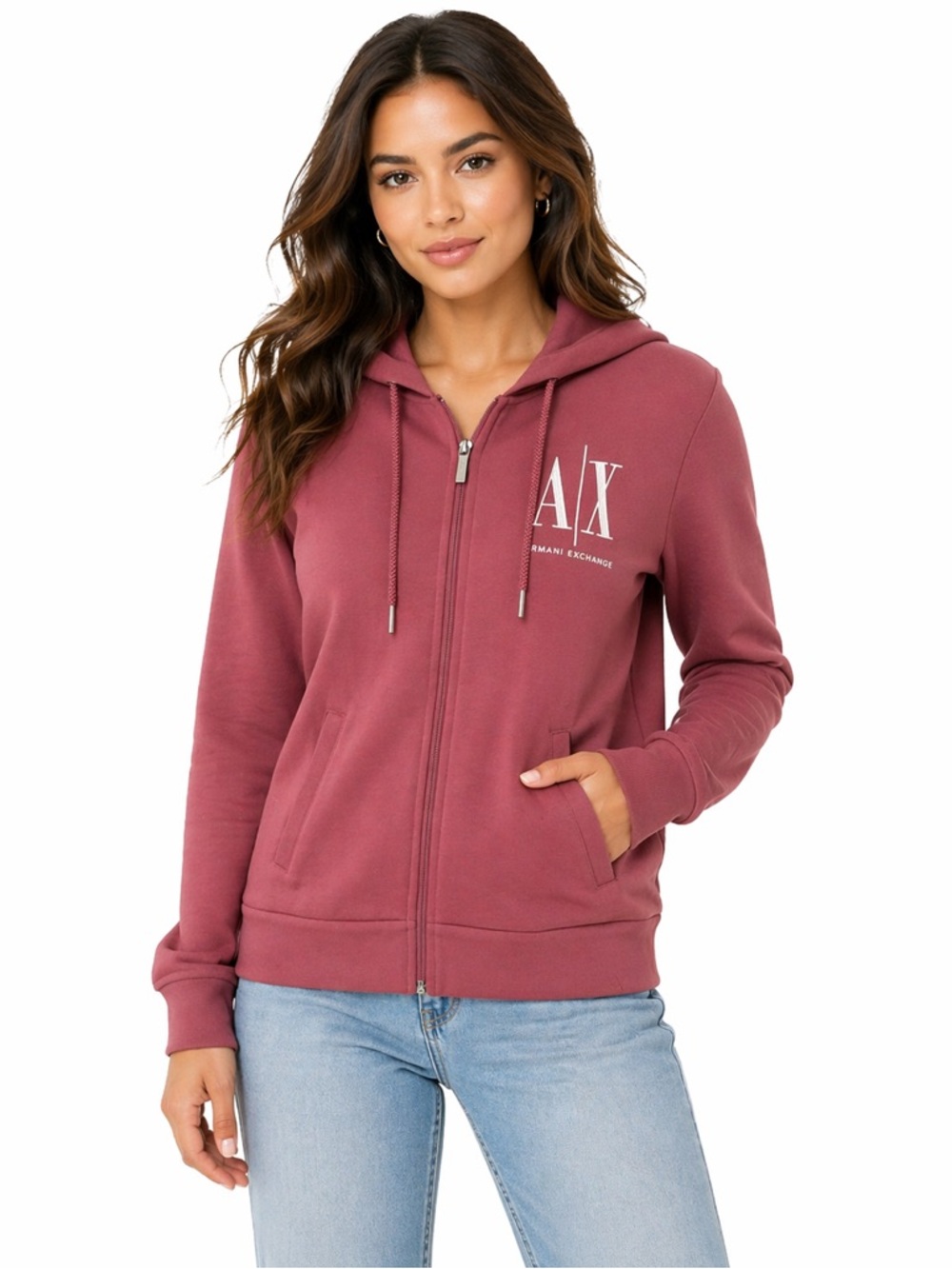 Armani Exchange Rose Mauve Full-Zip Hoodie
